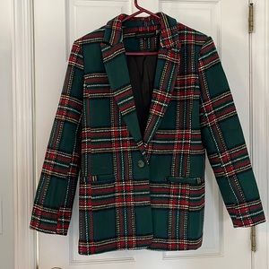 Plaid pocketed coat/blazer, relaxed fit, padded shoulders